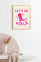 Natural Wood Framed Retro Painting - Pink Cowboy Boots Themed |   Huhu2422 - Single Table Natural Wood Frame