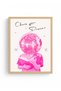 Natural Wood Framed Retro Painting - Pink Disco Ball Portrait Art |   Huhu2549 - Single Table Natural Wood Frame - 2