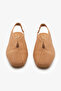 Tan Genuine Leather Ankle Elastic Slingback Women's Ballerina Shoes - 6