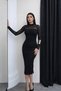 Black Strappy Lined Lace Detailed Midi Dress Women's Evening Dress Stylish Evening Dress