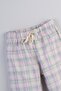 Plaid Patterned Flared Muslin Loose-Fit Girls' Trousers 100% Cotton (Lilac Plaid) - 2