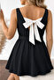 Women's Double Breasted Collar Mini Dress with Bow Detail on the Back - 2