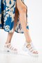 Women's White Knitted Knitwear High-Sole Sandals with Buckle Detail