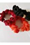 Set of 3 Scrunchie Bagel Clips - Black & Burgundy & Orange with Bead Details - 3