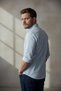İnterview Drew Buttoned Collar Striped Cotton Linen Blue Shirt - 6