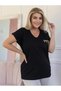 Women's Black V-Neck Plus Size Cotton Trendy Printed Special Collection T-Shirt - 7