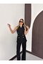 Women's Double-Breasted Collar Gold Buttoned Vest and Trousers Set - 2