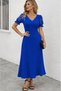 Women's V-Neck Crepe Dress with Lace Detail on Sleeve - 3