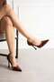 Rensa Women's Thin Heeled Front Gold Banded Stiletto Burgundy Leather
