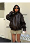 Viral Oversized Women's Leather Jacket High Collar Black Urban Style Women's Leather Jacket
