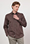 Brown Hard Collar Long Sleeve Pocketless Slim Fit Cotton Shirt 1004260213
