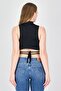 Women Round Neck Sleeveless Ribbed Tank Top, Black - 2