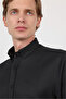 Black Buttoned Collar Long Sleeve Pocketless Slim Fit Cotton Shirt 1004260203 - 4