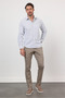 White-Navy Blue Hard Collar Long Sleeve Pocketless Slim Fit Cotton Shirt 1004260214 - 2