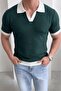 Cube Men's Slim Fit Jacquard Polo Collar Knitwear T-Shirt - Knitted Boucle with Contrast Stripes - 3
