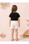 Girl's Black Ribbon 67 Printed Combed Cotton T-Shirt-White Muslin Fabric Shorts Set - 3
