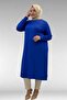 68036 Plus Size Combed Cotton Tunic with Stone Detail on the Front - Cobalt Blue - 4