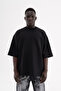 Men's Ethnic Embroidered Double Face Oversize T-Shirt Black