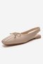 Zelvia Beige Satin Bow Open Back Women's Ballerina Shoes - 6