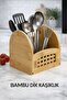 2 Compartment Bamboo Upright Spoon Holder Organizer Kitchen Spoon Holder Natural Wooden Spoon Stand Organizer - 2
