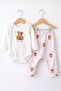 Cute Teddy Bear Patterned 2-Piece Baby Girl Set – Cotton Bodysuit & Striped Pants