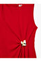 Draped Sleeveless Crew Neck Long Dress with Crepe Fabric Accessories - 5