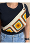Handmade, Sunflower Motif Knitted, Adjustable Strap, Lined, Zippered, Crossbody/Chest Bag - 2
