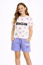 Lilac Bow Patterned Crew Neck T-Shirt and Girls' Shorts Set 23883 - 2