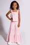 Girls' Light Pink Strappy Blouse with Flawed Pants Summer Set