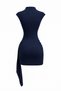 Women's Stand Collar Buckle Detailed Belted Gathering Dress - 2