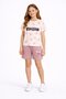 Rose Dried Flower Bow Patterned Crew Neck T-Shirt and Girls' Shorts Set 23884