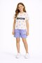 Lilac Bow Patterned Crew Neck T-Shirt and Girls' Shorts Set 23883