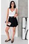 Women's Faux Leather Belted Pleated Skirt with Shorts - 4