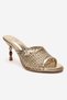 Selvian Gold Knitted Women's Beaded Heeled Slippers - 3