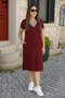 Women's Summer V-Neck Ribbed Detail Short Sleeve Midi Viscose Dress - 3