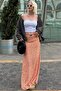Orange Polka Dot Slit Maxi Women's Skirt Sh255 - 2