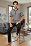 New Season Men's Crew Neck Jacquard Design Short Sleeve Oversize Pajama Set