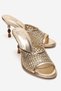 Selvian Gold Knitted Women's Beaded Heeled Slippers