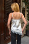 Women's Ecru Asymmetrical Cut Lace Detailed Strappy Satin Blouse - 5