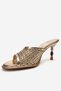 Selvian Gold Knitted Women's Beaded Heeled Slippers - 6