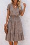 Women's Short Sleeve V-Neck Elastic Waist Midi Single Jersey Dress - 3