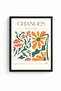 Black Wooden Framed Retro Floral Themed Painting - Orange Green Botanical Pattern |   Huhu2581 - Single Table Black Frame - 2