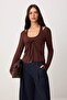 Kahverengi Düz Fitted V Yaka Standart Kol Uzun Premium Yumuşak Örme Bluz TWOSS26BZ00269