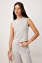 Gri Melanj Düz Wide Leg Kısa Geniş Paça Yumuşak Örme Alt - Üst Takım TWOSS26AU00163 - 2