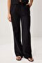 Siyah Bağlamalı Keten Görünümlü Bluz Ve Wide Leg Pantolon Dokuma Alt - Üst Takım TWOSS25AU00034 - 3