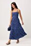 Indigo A Kesim Çiçek Desenli Boho Askılı Midi Dokuma Elbise TWOSS21EL1341