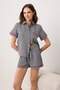 Black Gingham/Plaid and Slogan Detailed Webbing Detailed Woven Pajama Set Thmss26Pt00185 - 3
