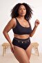 Black High Waist Gold Belt Detailed Plus Size Bikini Bottom Tbbss26Cr00014