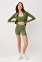 Haki Fırçalı Soft Kumaş İç Bel Cep Detaylı Örme Spor Şort/Kısa Tayt THMSS24TY00020