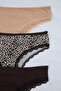 Brown-Multicolor Cotton Blend 3-Piece Leopard Lace Detailed Brazilian Knitted Panties Thmss26Ku00019 - 6